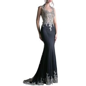 Black Prom Gown with Gold Lace Bodice